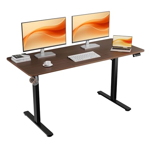 ERGOMAKER Electric Standing Desk, 55' x 23.6' Height Adjustable Sit Stand Desk with Splice Board for Home Office, Computer Desk Memory Preset (Black Frame, Walnut Desktop)