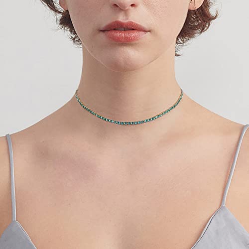 Choker Necklace For Women Simulated Iced Out Diamond Choker Necklace For Women,14K Gold Plated Cubic Zirconia Tennis Chain Necklace,March Birthstone Jewelry For Women #TOP1
