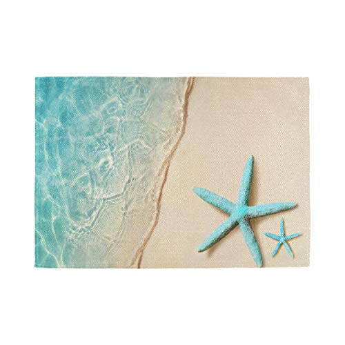 Exnundod Juego de 4 manteles individuales con diseño de estrellas de mar de verano, color azul para comedor, cocina, decoración de fiesta al aire libre