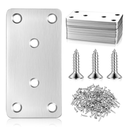 20pcs Chapas Metalicas Chapa Perforada Acero Inox, Pletinas Metalicas Planas 6 Orificios, Placa Union Conector Plano, Placas de Unión Planas, Soportes de Placas Perforadas de Reparación(80 x 40mm)