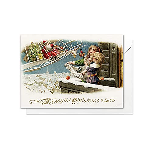 Carte de vœux de Noël avec enveloppe style vintage rétro victorien édouardien unique (Père Noël d'avion) Cover