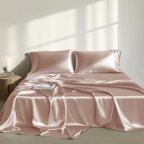 Image of Madison Park Essentials Satin Sheets Twin Size Bed Set, 4 Piece, Blush