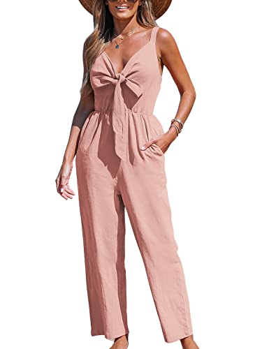 Cupshe Bow V-Neck Jumpsuit Wide Leg Rompers V Neck Sleeveless Jumpsuits, L Pink #TOP30