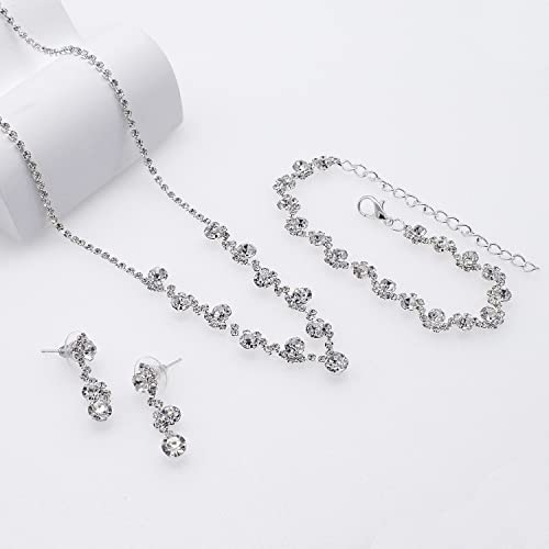 Udylgoon Crystal Rhinestone Necklace Earrings Bracelet Jewelry Set Wedding Prom (Silver) #TOP7