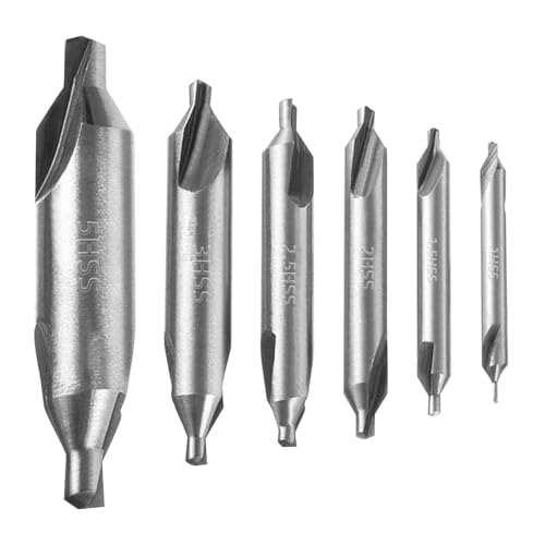 6 Pièces Foret Metal,Foret a Centre,HSS Foret à Centrer 60 Degrés Forets Centraux,Accessoires de Tour,1.0/1.5/2.0/2.5/3.0/5.0mm,Outils de Centrage pour le...