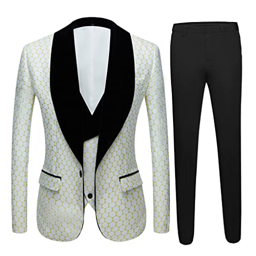 Men's Wedding Suit 3 Piece Polka Dot Print Slim Fit Stand Up Tuxedo Best Men's Breasted Waistcoat - Main Image