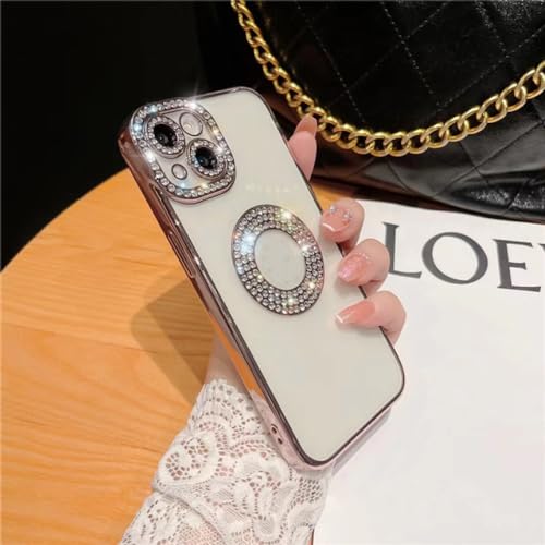 Cadeau idéal coque silicone diamant pour iPhone 13 14 Plus et 12 Pro Max rose luxe