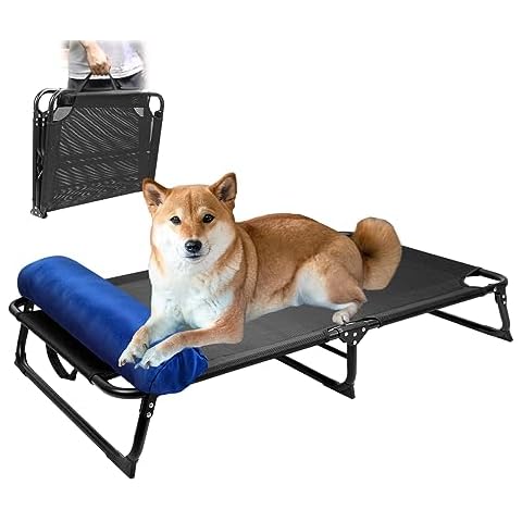 CAREDPETS Elevated Large Dog Bed Dog Cot, Dog Bed Medium Size Dog Fully Assembled, Raised Outdoor Dog Bed Folding Foldable Portable for Medium Large Dogs Pet Hammock, Black 45"x28"x8" Cover