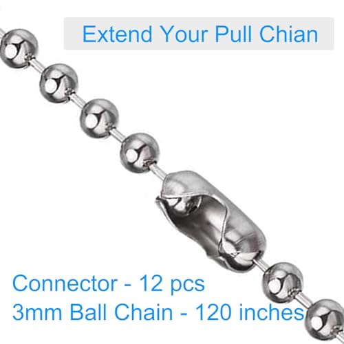 Image of 120-inch Ceiling Fan Pull Chain, Pull Chain Extension for Ceiling Fans and Light Fixture, Rust Proof Stainless Steel 3mm Beaded Ball Chain with 12 Matching Connectors (Silver)
