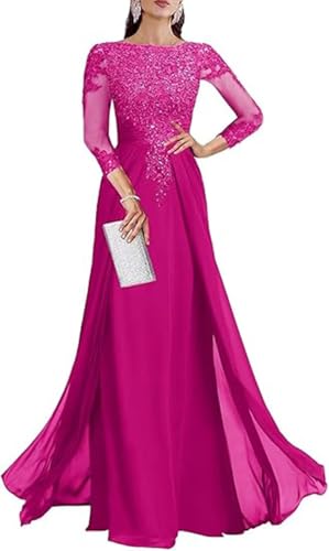 Mother of The Bride Dresses for Wedding Long Sleeve Chiffon Lace Applique Long Formal Evening Gown 2025