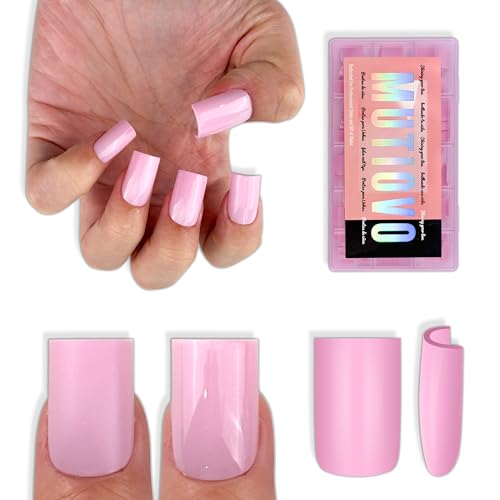 Faux ongles carrés courts contre ongles cassants | Capsules gel souple rose