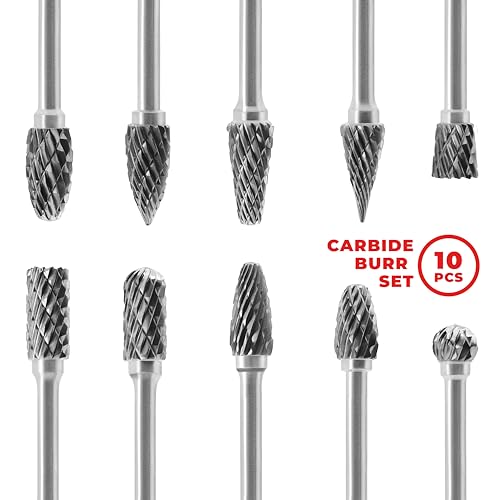 Image of Tungsten Carbide Burr Set 1 /8 (3 mm) Shank, Die Grinder Bits, 20 PC Cutting Burr Bits, Carving Bits for Dremel, Double Cut Rotary Burr Set for Metall Carving, Engraving, Drilling, Polishing