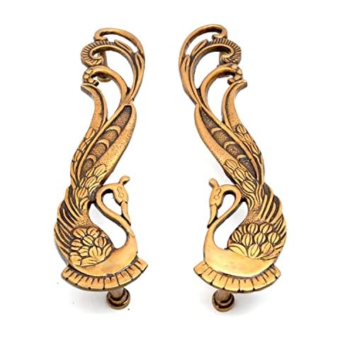 eSplanade - 11" Designer Peacock Brass Door Handle Pair (2 pcs) | Home Decor | Door Decor | Pair of Brass Door Handles | Pair of Brass Door Pulls Cover