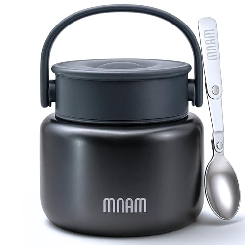 mnam Termo Comida Caliente 500 ml - Fiambrera Térmica Comida Caliente en Acero Inoxidable Doble Aislado con Cuchara - Termo Papilla Bebe Infantil y Adultos