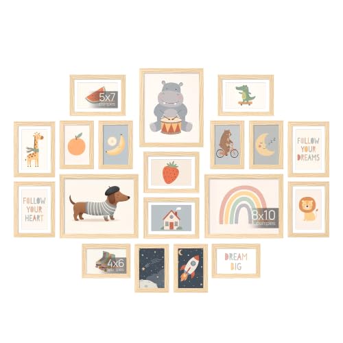 Image of upsimples Picture Frames set of 19, Including 8x10, 5x7, 4x6 Natural Frame | Multi Picture Frames Collage Wall Decor, Gallery Wall Frame Set, Gift For Christmas, Mothers' day, Wedding, Dorm, Living Room