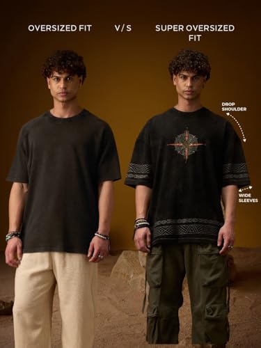 Image of The Souled Store Marvel Indie: Logo Men and Boys Short Sleeves Round Neck Embroidered Drop Shoulder Baggy Casual Streetwear Superheroes Inspired Cotton Super Oversized T-Shirt