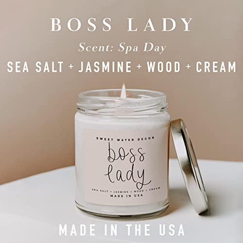 Sweet Water Decor, Boss Lady, Sea Salt, Jasmine, Cream, And Wood Scented Soy Wax Candle For Home | 9Oz Clear Jar, 40 Hour Burn Time, Made In The Usa #TOP3