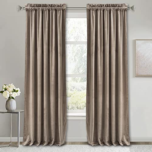 Image of RYB HOME Extra Long Velvet Curtains 102 inches for Sliding Patio Glass Door | Energy Saving, Thermal Privacy, UV Heat Blocking, for Living Room Bedroom Dining Room, Taupe, W52 x L102, 2 Panels