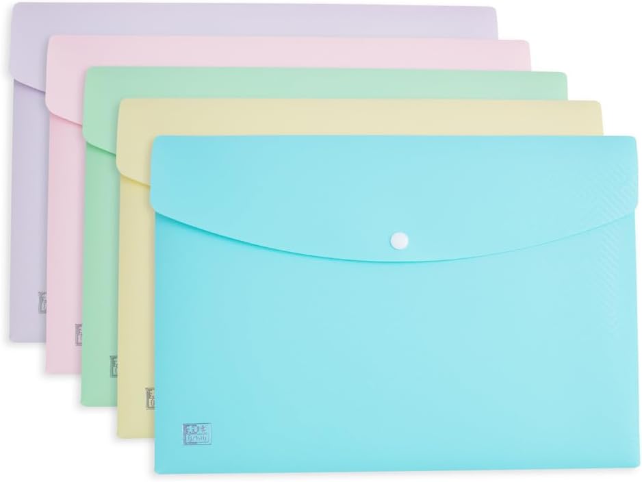 Oxford A4 Plastic Popper Wallets, Assorted Pastel Colours, Document Folders, Pack of 5