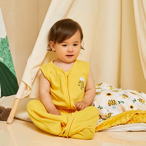 Image of DaysU Baby Sleep Sack 0-6 Months, 100% Cotton, Unisex Wearable Blanket, 2-Way Zipper TOG 0.5, Breathable Lightweight Sleeping Bag 2 Pack, Bee, Small