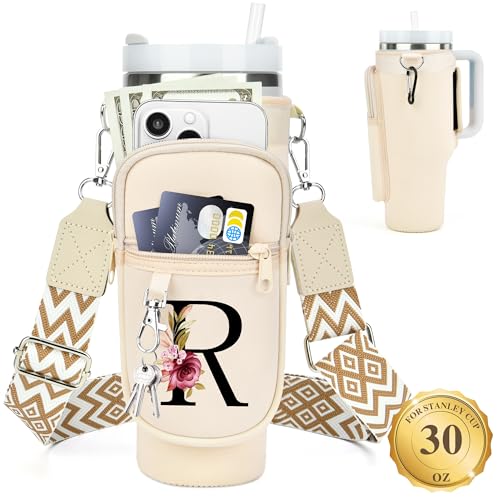 Image of LOKASS Water Bottle Holder with Strap for Stanley Cup 30 oz Tumbler, Personalized Initial Stanley Cup Accessories 30oz, Stanley Cup Carrier Bag for Women, Men, Girls, for Mom