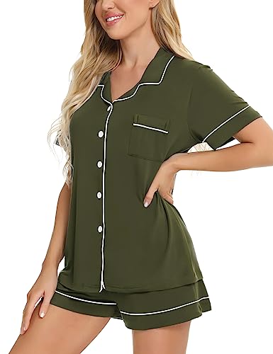 Image of SWOMOG Womens Button Down Pajamas Set Short Sleeve Sleepwear Bride Soft Pj Lounge Sets XS-3XL