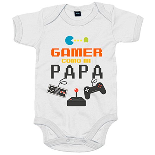 Body bebé Gamer como papá - Blanco, Talla única 12 meses