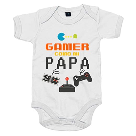 Body bebé Gamer como papá - Blanco, Talla única 12 meses