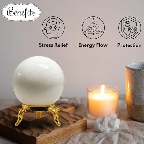 Image of Certified Snow Quartz Crystal Ball for Meditation - Premium Crystal Vastu Items for Home and Feng Shui Items for Good Luck - Ideal for Pooja Supplies and Spiritual Practices (2 inch Inch)
