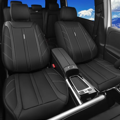 Image of CAR PASS Luxury Faux Leather Two Front Seat Covers, Breathable Premium Automotive Seat Covers Waterproof Anti Slip Airbag Compatible Universal Fit for 95% Trucks Suvs Sedans Vans, Carbon Fiber Black