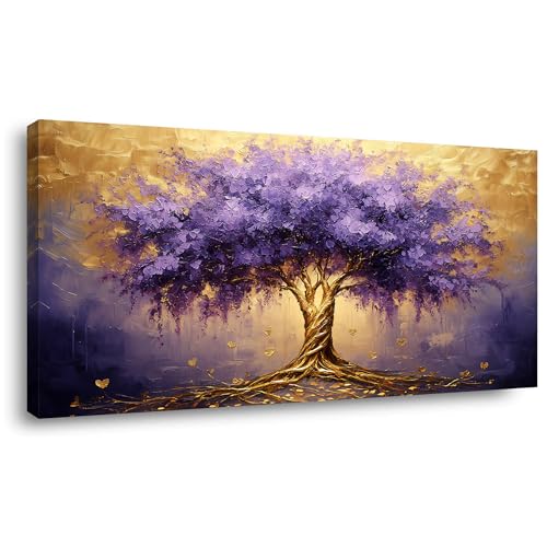 Lasdel Calming Tree of Life Wall Art for Living Room Office Purple Brown Canvas Painting Prints Large Nature Plant Artwork Home Family Bedroom Decor (20x40 Inches)