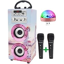 Juguettos Karaoke Portatil DYNASONIC (3º Generación)- Altavoz Bluetooth Portatil Karaoke con Micrófonos Incluidos | Lector USB y SD, Radio FM Modelo 025 (Modelo 17 Luz)