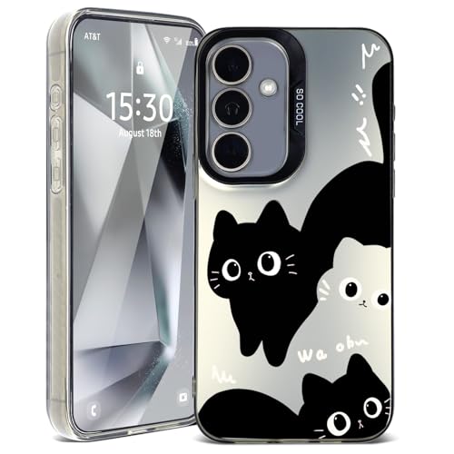 HAONANDE Funda para Samsung Galaxy S24+ Plus Carcasa de Silicona con Dibujos Bonita Gato Astronauta de Planeta Estampado Diseño, Fina Suave TPU Case Hard PC antigolpes Cover Gato Negro