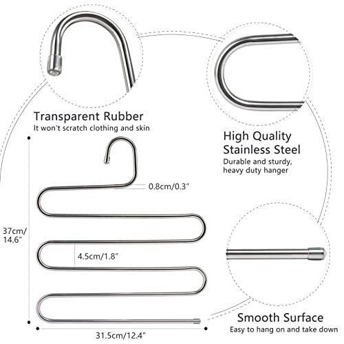 S Type Clothes Pants Hangers Stainless Steel Space Saving Hangers 5 Layers Closet Storage Organizer For Jeans Trousers Tie Belt Scarf (10-Pieces) #TOP4