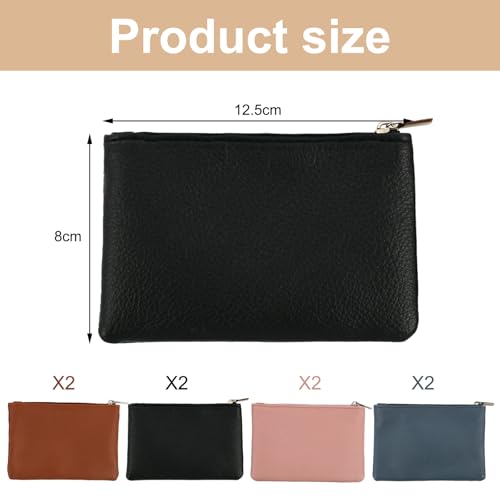 8 Pieces Coin Purse for Men, Portable Change Purse for Men Women, Leather Coin Bag with Zipper, for Credit Card Folded Bills ID Key Headset Lipstick (Black, Blue, Pink, Light Brown)3