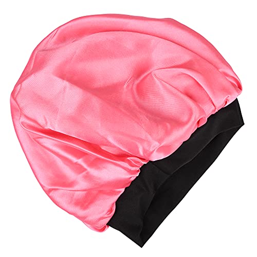 Image of Satin Silk Premium Sleeping caps, Comfortable & Soft Double layered Streachable Hair Bonnets for All Head Sizes & Hair Type, Night Care Routine - Pack of 1 Pcs - Pink