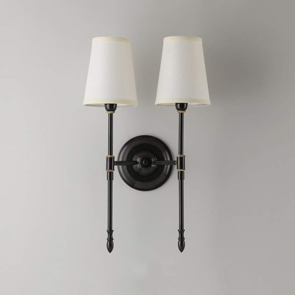 ZTCHSENZT Wall Sconces, Aisle Wall Lamp Bedroom Bedside Decorative Wall Sconces Living Room Wall Light Corridor Wall Lamp Lamp Holder Copper Cloth Lampshade Wall Light Fixtures Be,Black-Double head