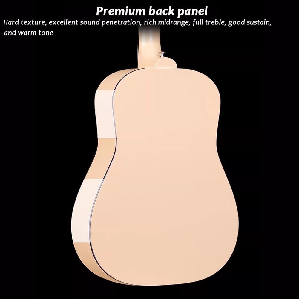 Set Completo Di Chitarra Acustica Classica, Chitarra Da Viaggio Per Principianti Con Custodia Morbida, Accordatore, Corde, Plettri E Video Didattici(White+Black,38 in)