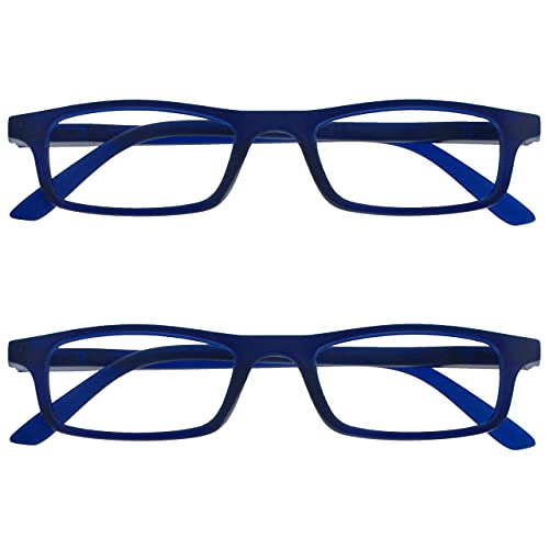 OPULIZE Ted Reading Glasses 2 Pack Narrow Matt Lightweight Frame Navy Blue Spring Hinges Scratch Resistant Mens Womens RR17-3 +2.00