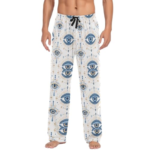 Men’s Evil Eye Pajama Pants with Pockets, Comfortable Lounge Sleep Bottoms#757