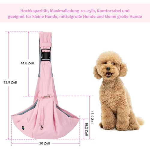 Ownpets Hundetragetasche, Tragekraft bis 15kg, Tragetuch Hund, Hundetasche mit verstellbarem Schultergurt, Aktivitäten im Freien und Ausflüge, Rosa