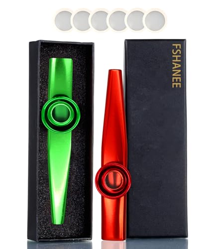 FSHANEE 2 Packs Kazoos Set for Adults with Six Membrane Flutes Diaphragm Mouth | Kazoos Musical Instruments | Good Gift with Box, (Red & Green, Aluminum Alloy)