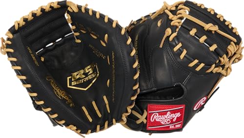 Rawlings | R9 Contour Series Catcher's Mitt 32-INCH Baseball Glove | 32" | Right Hand Throw | Black/Camel