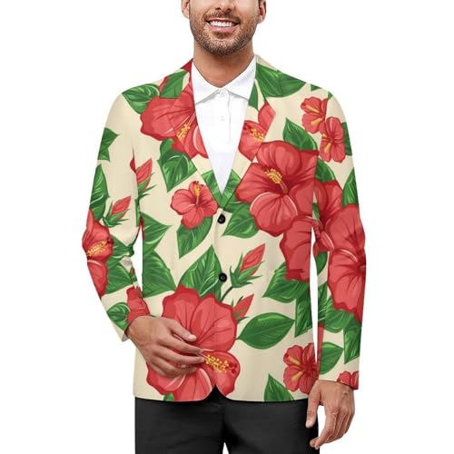 Hibiscus Floral Print Men's Suits Dress Business Formal Suit Print Jackets Coat For Wedding Party