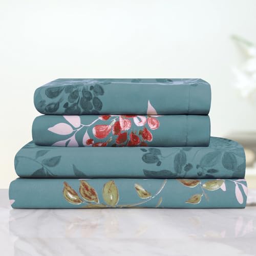 Image of Cloth Fusion Glace Cotton Elastic Fitted Bedsheet Queen Size for Double Bed with 2 Pillow Covers (78X60 inches, Botanical Night)