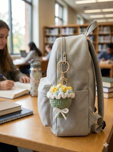 Image of Handmade Crochet Flower Keychain for Bags Keys Purse Backpack Cute Aesthetic Yarn Keyring Bag Charm Handmade Soft Thread Flower Keychain for Girls Women Kids Gifting and Daily Use