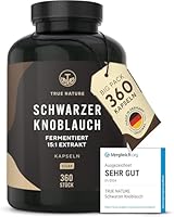 Schwarzer Knoblauch Extrakt - 22500mg pro Tag (15:1) Extrakt - 360 Kapseln 6 Monate Vorrat - Mit S-Allylcystein (SAC) - 14,89% Polyphenole - fermentiert, vegan - TRUE NATURE