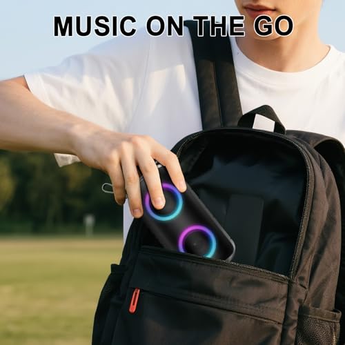 Image of Hupoaf Bluetooth Speaker, Stocking Stuffers Portable Wireless Speaker with 6D Loud Sound, IPX7 Waterproof, HD Call, RGB Lights, 12H Playtime for Home /Party /Outdoor /Beach