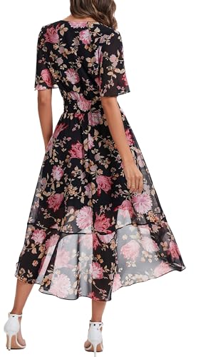 Image of Kormei Womens Short Sleeve Floral Maxi Dress High Low V-Neck Flowy Party Long Dresses
