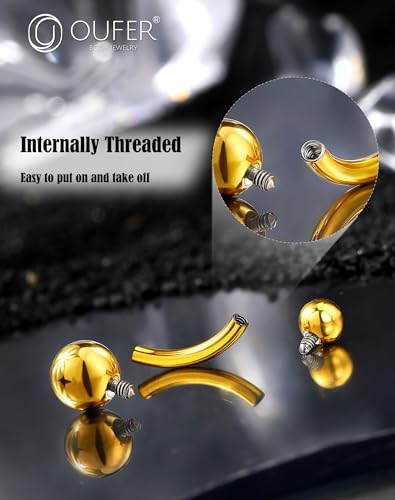OUFER Titanium Belly Button Rings, Gold Belly Rings, Internally Threaded Navel Piercing Jewelry, Long Belly Piercing Jewelry, Curved Barbell, Belly Rings For Women Men3